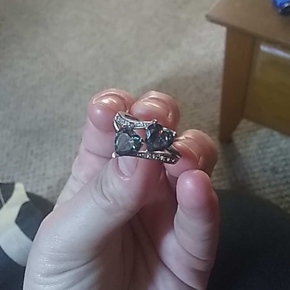 DOUBLE HEART REAL SILVER RING - Picture 6 of 7